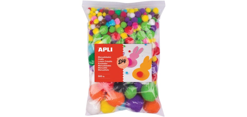 Apli pom-poms, bag of 500 pieces in assorted colors