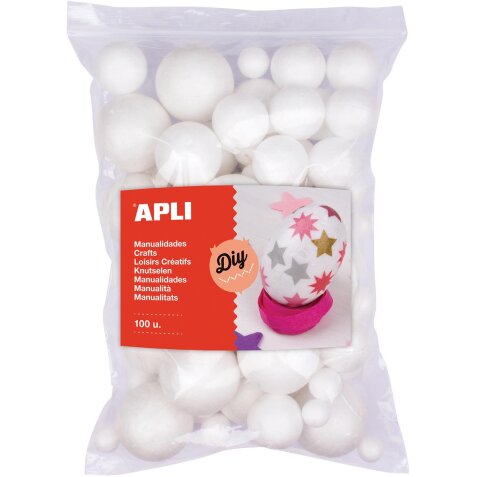 Apli boule en polystyrène, diamètres differents, sachet de 100 pièces