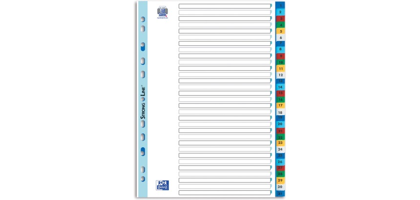 OXFORD tabbladen, formaat A4, uit PP, 11-gaatsperforatie, gekleurde tabs, set 1-31