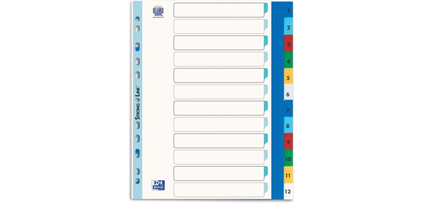 OXFORD Register, A4 Maxi Format (für Hüllen), aus farbigem PP, 11 Löcher, Satz 1-12