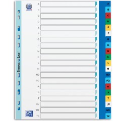 OXFORD tabbladen, formaat A4 maxi (voor showtassen), uit PP, 11-gaatsperforatie, gekleurde tabs,  set A-Z