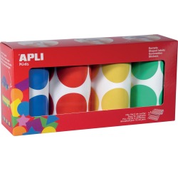 Apli Kids gommettes XL, diamètre 45 mm, boîte avec 4 rouleaux en 4 couleurs