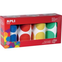 Apli Kids gommettes XL, diamètre 45 mm, boîte avec 4 rouleaux en 4 couleurs