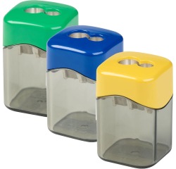 M+R taille-crayon Quattro Swing Eco, 2 trous, avec réservoir transparent, couleurs assorties