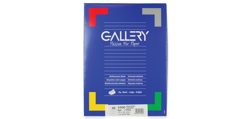Gallery étiquettes blanches, ft 70 x 25 mm (l x h), coins carrés, 33 par feuille