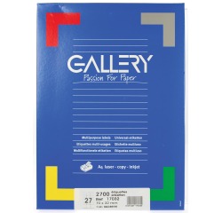 Gallery étiquettes blanches, ft 70 x 32 mm (l x h), coins carrés, 27 par feuille