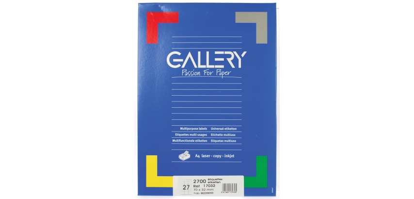 White label gallery, ft 70 x 32 mm (w x h), square corners, 27 per sheet
