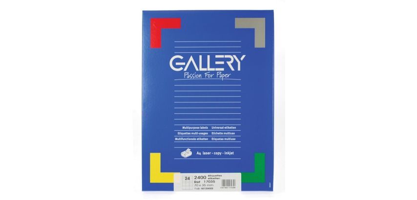 Gallery weiße Etiketten, ft 70 x 35 mm (l x h), eckige Ecken, 24 pro Blatt