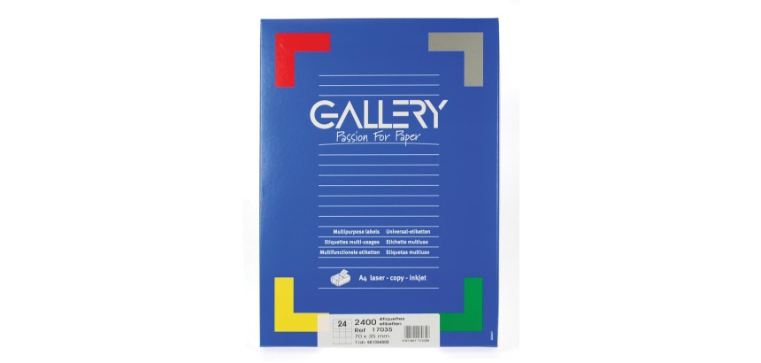 Gallery weiße Etiketten, ft 70 x 35 mm (l x h), eckige Ecken, 24 pro Blatt