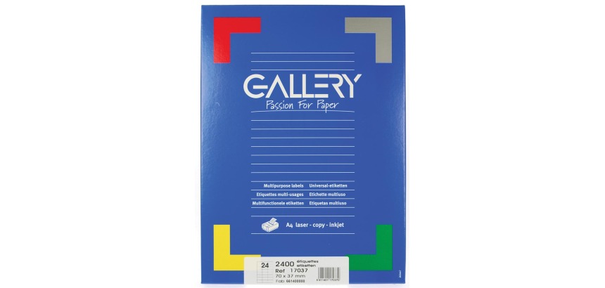 Gallery étiquettes blanches, ft 70 x 37 mm (l x h), coins carrés, 24 par feuille