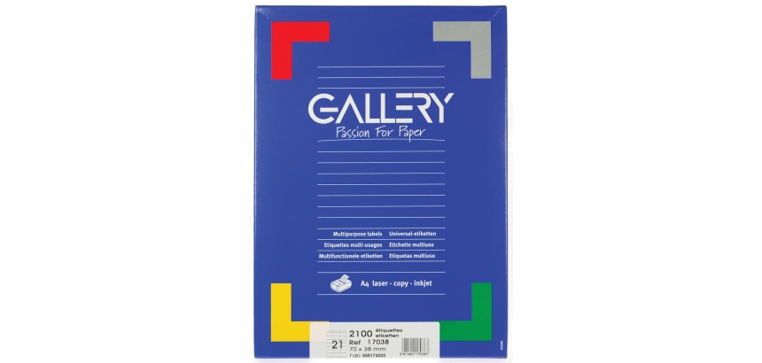 Gallery étiquettes blanches ft 70 x 38 mm (l x h), coins carrés, 21 par feuille