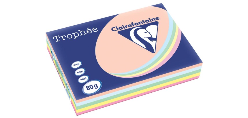 Clairefontaine Trophée Pastel, gekleurd papier, A3, 80 g, 5 x 100 vel, geassorteerde kleuren