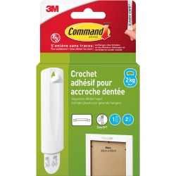 Command accroche tableau pour crochet avec dents de scie, capacité 2 kg, blanc, sous blister