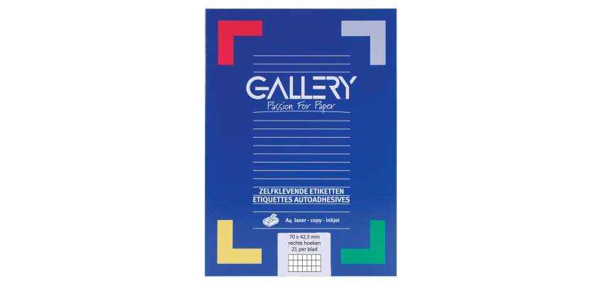 Gallery white labels, ft 70 x 42.3 mm (w x h), square corners, 21 per sheet