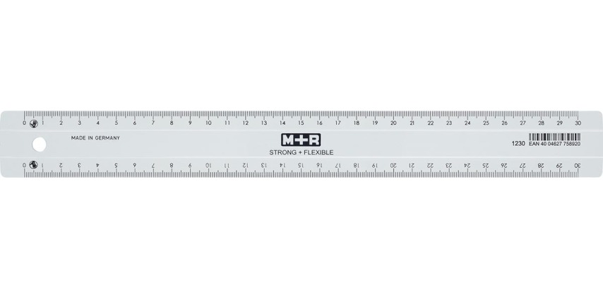 M+R Strong & Flexible ruler, with measurement scale for right and left-handed users, 30 cm, transparent