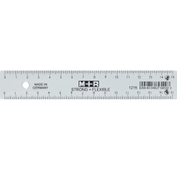 M+R Strong & Flexibel latte, avec échelle de mesure pour droitiers et gauchers, 15 cm, transparent