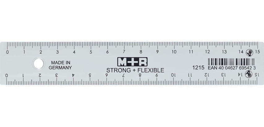 M+R Strong & Flexible ruler, with measuring scale for right and left-handed, 15 cm, transparent