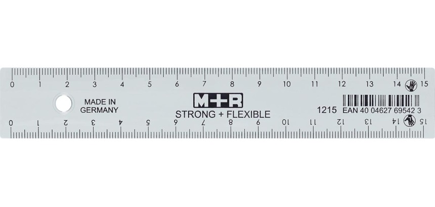 M+R Strong & Flexibel lat, met schaalverdeling voor recht- en linkshandigen, 15 cm, transparant