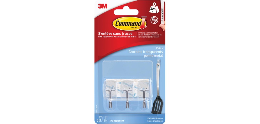 Transparent plastic kitchen hook Command with fastening strap