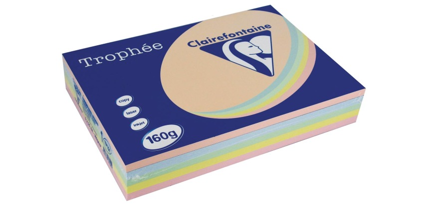 Trophée papier couleur Pastel A4, 160 g 5 x 50 feuilles, couleurs assorties