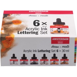 Amsterdam acryl inkt Lettering, set met 6 flacons van 30 ml, assorti