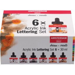 Amsterdam acryl inkt Lettering, set met 6 flacons van 30 ml, assorti