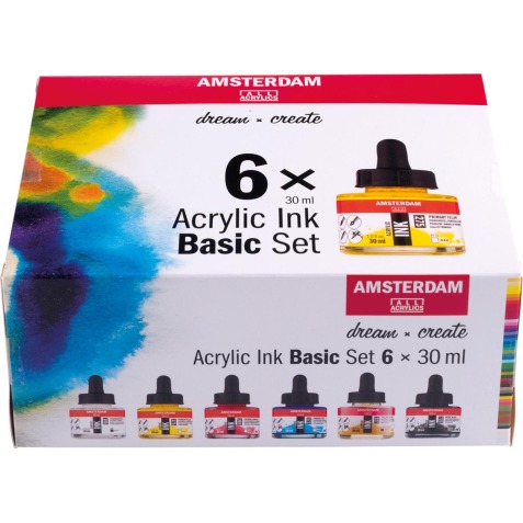 Amsterdam encre acrylique Set de Base, set de 6 flacons de 30 ml, assorti