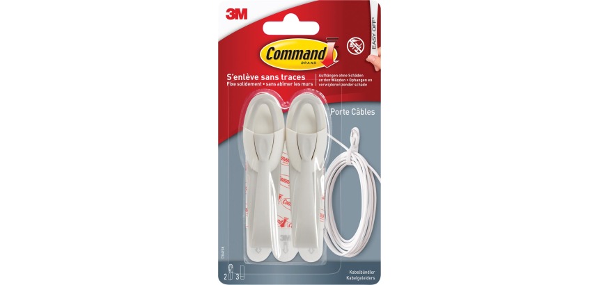 Cable management hooks, medium, capacity 900 g, white, blister pack of 2 pieces