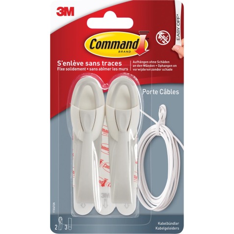 Command porte-câbles, medium, capacité 900 g, blanc, blister de 2 pièces