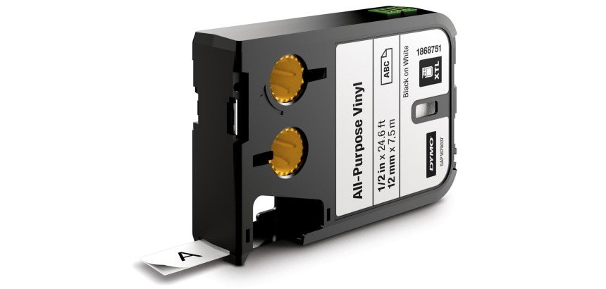 Dymo XTL tape ft 12 mm, zwart op wit, vinyl