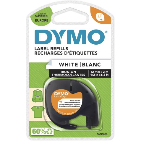 Dymo LetraTAG ruban à repasser 12 mm, plastique blanc