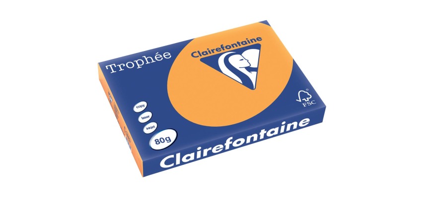 Clairefontaine Trophée Pastel, papier couleur, A3, 80 g, 500 feuilles, clémentine