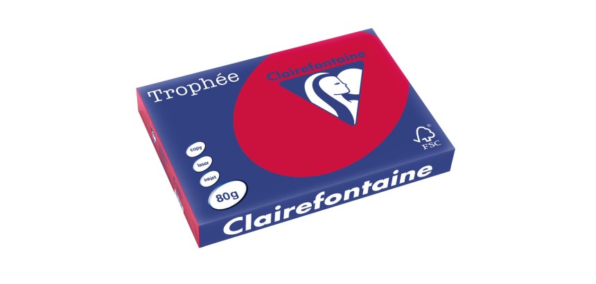 Clairefontaine Trophée Intens, papier couleur, A3, 80 g, 500 feuilles, rouge groseille