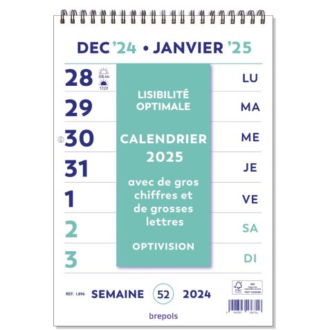 Brepols Optivision calendrier de la semaine du mur, français, 2025