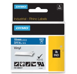 Ruban Dymo Rhino Industriel vinyle 19mmx5,5m blanc sur bleu