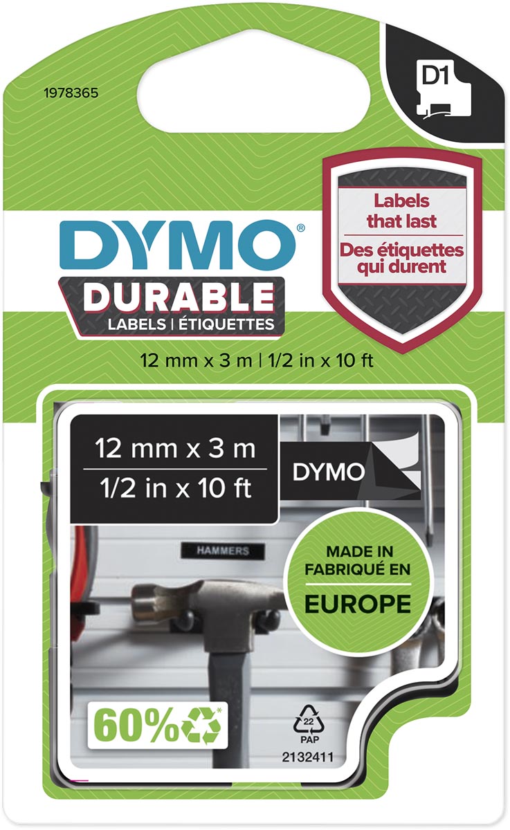 Ruban Dymo pour Etiqueteuses LetraTag, Plastique, 12 mm x 4 m