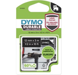 Dymo D1 ruban durable12 mm x 3 m, blanc sur noir