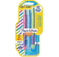 Paper Mate Inkjoy Quatro Joie de Vivre 4-kleurenbalpen, medium, klassieke inktkleuren, blister 2 + 1 grat
