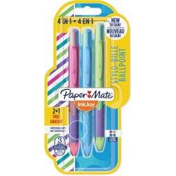 Paper Mate Inkjoy Quatro Joie de Vivre 4-kleurenbalpen, medium, klassieke inktkleuren, blister 2 + 1 grat