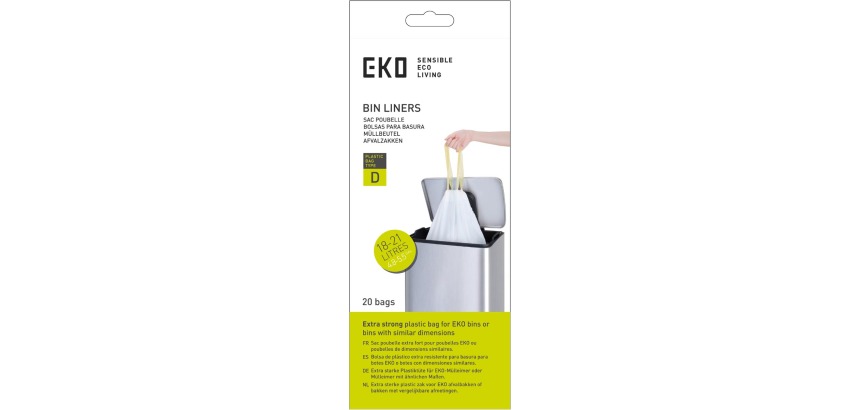 Afvalzak EKO MDPE type D met trekband 55x55cm 18-21L wit rol à 20 stuks