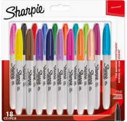 Sharpie marqueur permanente, fin, blister de 18 pièces en couleurs assorties