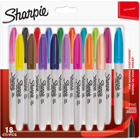 Sharpie marqueur permanente, fin, blister de 18 pièces en couleurs assorties