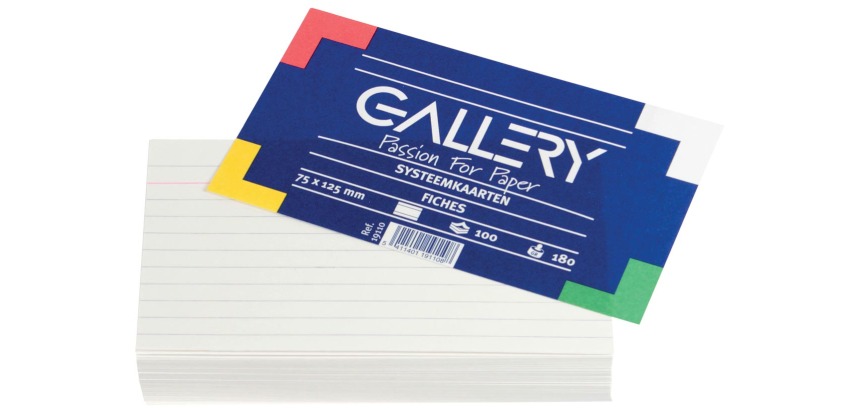 Gallery white cards, 7.5 x 12.5 cm, ruled