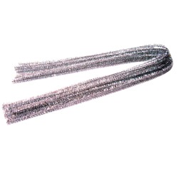 Bouhon ficelle chenille argent, paquet de 10 pièces