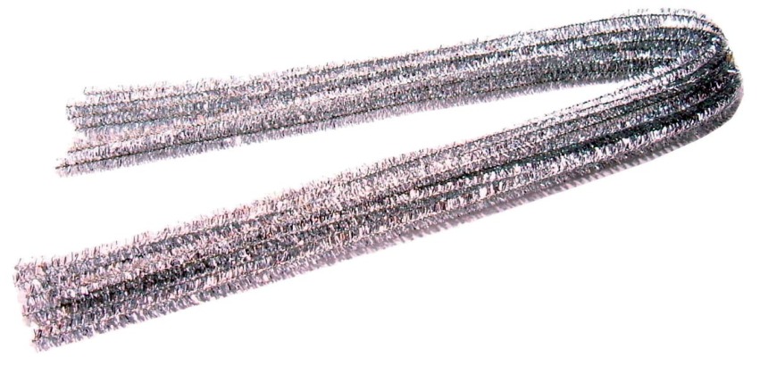 Bouhon ficelle chenille argent, paquet de 10 pièces