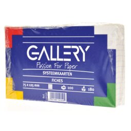 Gallery fiches blanches, ft 7,5 x 12,5 cm, quadrillé 5 mm, paquet de 100 pièces