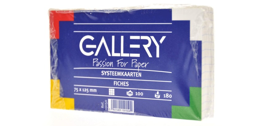 Gallery fiches blanches, ft 7,5 x 12,5 cm, quadrillé 5 mm, paquet de 100 pièces