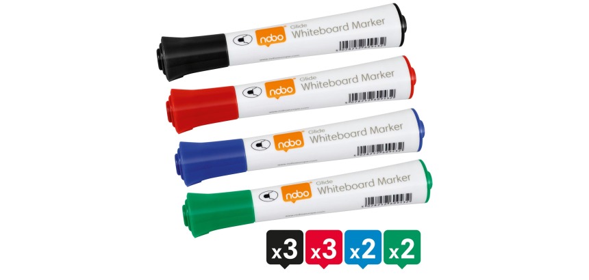 Whiteboardmarker Nobo Glide rond assorti 2mm 10st