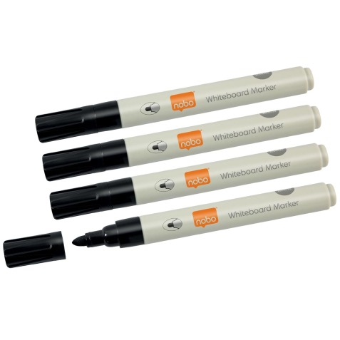 Nobo whiteboardmarker, ronde punt, schrijfbreedte 3 mm, etui van 4 stuks, zwart