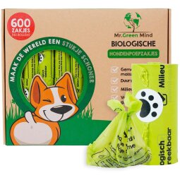 Mr. Green Mind hondenpoepzakjes Bio, groen, doos van 600 stuks